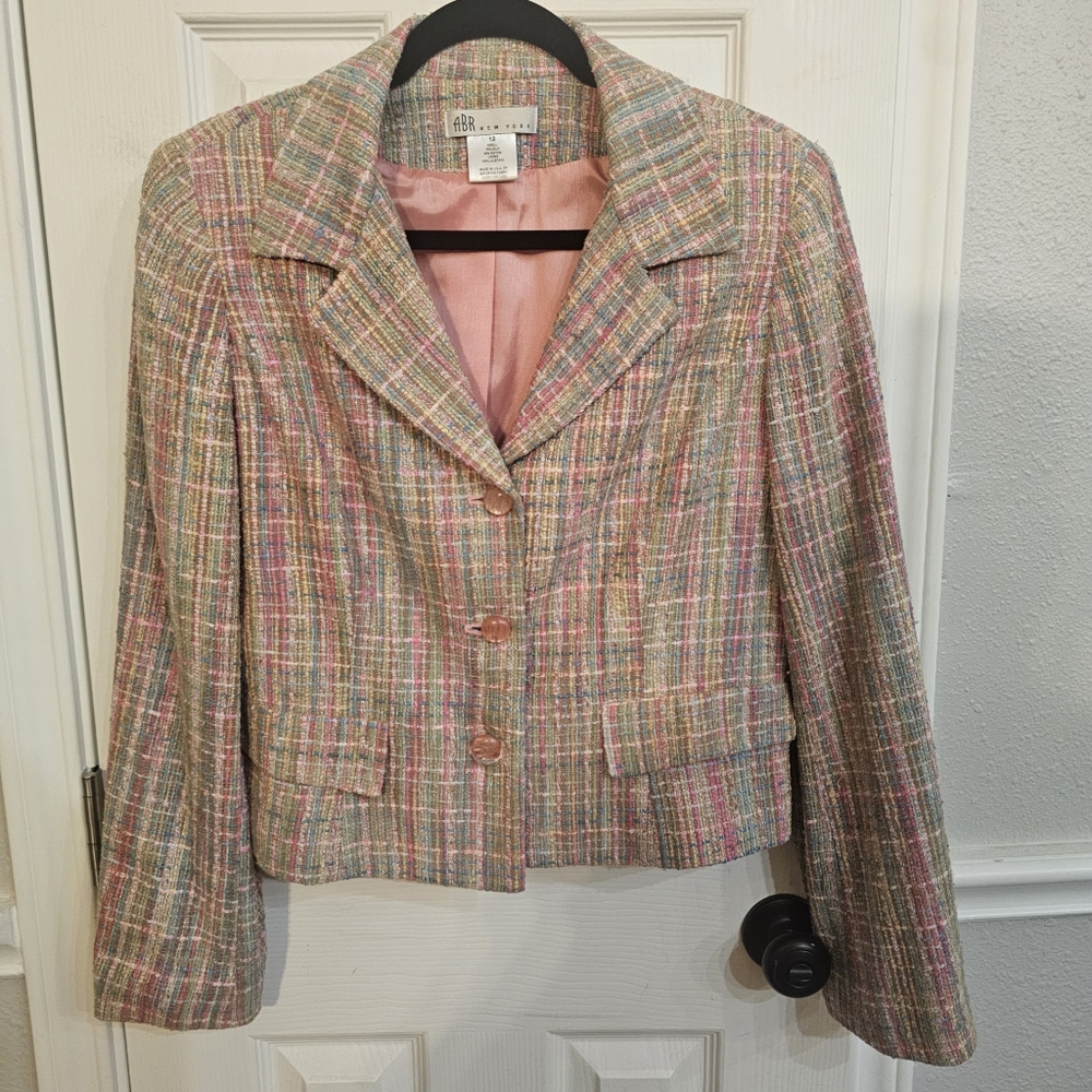 b new york Pink and Green Blazer Fitted Cropped